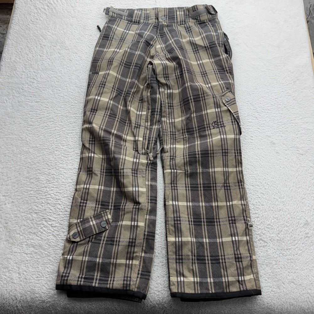 Liquid Venture 5000 Mens Plaid Snowboard Ski Pants Brown Tan Medium Waterproof